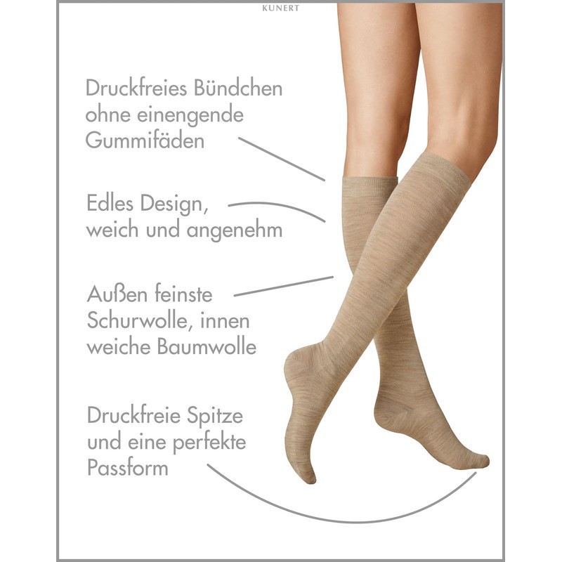 KUNERT Women's Knee Socks Soft Wool Cotton Soft, Beige-mel. 8320,