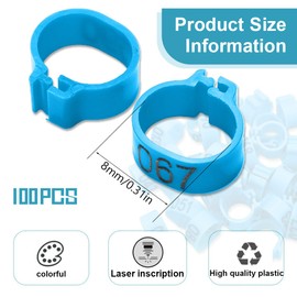 EIHI Pack of 100 8 mm Multicoloured Aluminium Pigeon Leg Rings Identifying Bands Plastic with Numerical Number Training Identify Birds Foot Ring