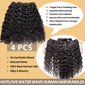 Human Hair Bundles 100% Bundle Human Hair 24 26 28 30 inch Water Wave 12A Wet and Wavy 4 Bundles Double Weft Deep Wave Bundle Natural Color Curly Hair Extensions