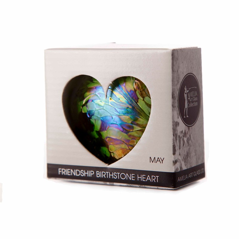 May Emerald 8cm Birthstone Glass Heart