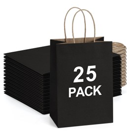 BagDream BagDream Kraft Paper Bags 25Pcs 5.25x3x8 Inches Small Paper Gift Bags Shopping Bags, Kraft Bags, Party Favor Bags, Black Gift Bags with Handles Bulk