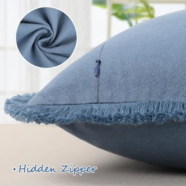 ZWJD Pillow Covers 18x18 Set of 2 Blue Throw Pillow Covers with Fringe Chic Cotton Decorative Pillows Square Cushion Covers for Sofa Couch Bed Living Room Farmhouse Boho Decor