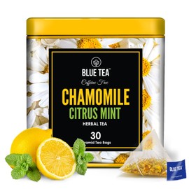 BLUE TEA - Chamomile Citrus Mint Herbal Tea - 30 Tea Bags | CLAIM TEA | Caffeine-Free | Vegan - Gluten Free - Non-GMO | Eco-Conscious Tin Packaging