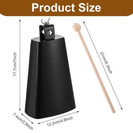 7 Inch Large Cow Bell Noise Makers, Metal Cowbell with Handle and Stick, Hand Percussion Music Cowbell for Sporting Events, Drum Set, Church, Weddings, Beautiful Clear Tapping Sound