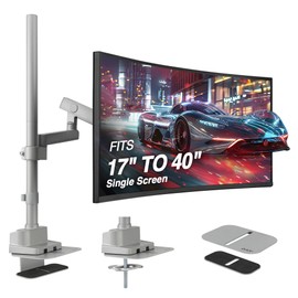 AVLT Single 40 Inch Monitor Arm Pole Top Mount with USB-C USB-A Ports-Gray, Supports 26.4 lbs (12kg), Ultrawide Screen fit, VESA Compatible, Tilt, Swivel, Rotate, Ergonomic Adjustable Height, Durable