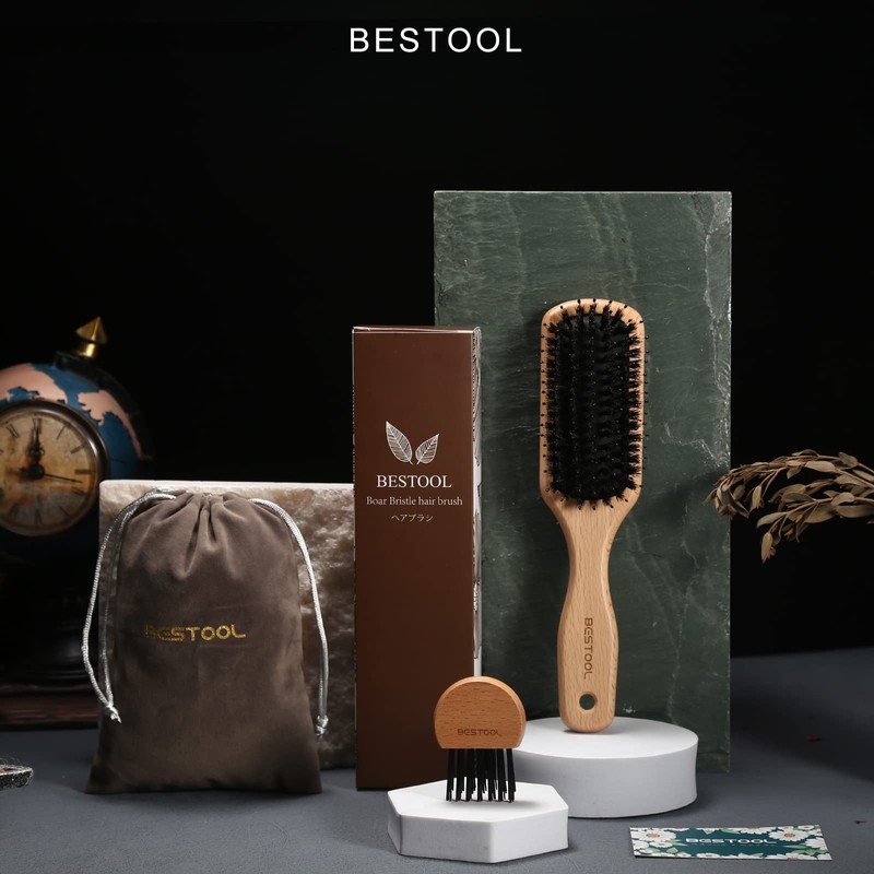 BESTOOL Hair Brush, Pig Bristle, Comb, Wooden Comb, Paddle Brush,