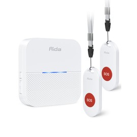 AIDA Wireless Caregiver Pager, 2 SOS Call Buttons/1 Plug-in Receiver, 600 feet Range, 58 Chimes, 5 Levels and up to 110dB Volume, for Home Pager Nurse Call Seniors Elderly Patients Children Emergency