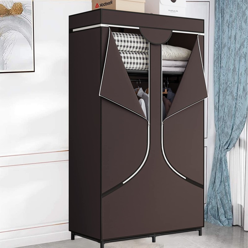 SORCEDAS Portable Wardrobe Closet Storage Organizer Metal Hanging Rack Non-Woven