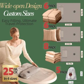 Vacuum Bags for Travel with Rechargeable air Pump，25 Pack Carry-on Size Compression Packing Bags for Luggage and Suitcase，Space Saver Vacuum Storage Bags for Clothing,Shoes,Luggage, Travel Essentials