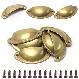 Yinpecly Retro Cup Pulls Iron Shell Pull Handles Brass Tone for Vintage Dresser Kitchen Cabinet Drawer Closet Door 3.19" Length 1.38" Width 10Pcs