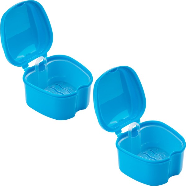 ADYTUI 2 Pcs Denture Case Dental Appliance Cleaning Case, Denture Cup with Strainer, Denture Bath Box False Teeth Storage Box with Basket Net Container Holder for Travel, Retainer Cleaning