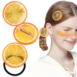 AzureRay 2 Stücke Haarspangen mit Orangenscheiben und 1 Elastisches Haargummi, Orange Haarreif für Mädchen und Damen, Ideal für Party und Alltag