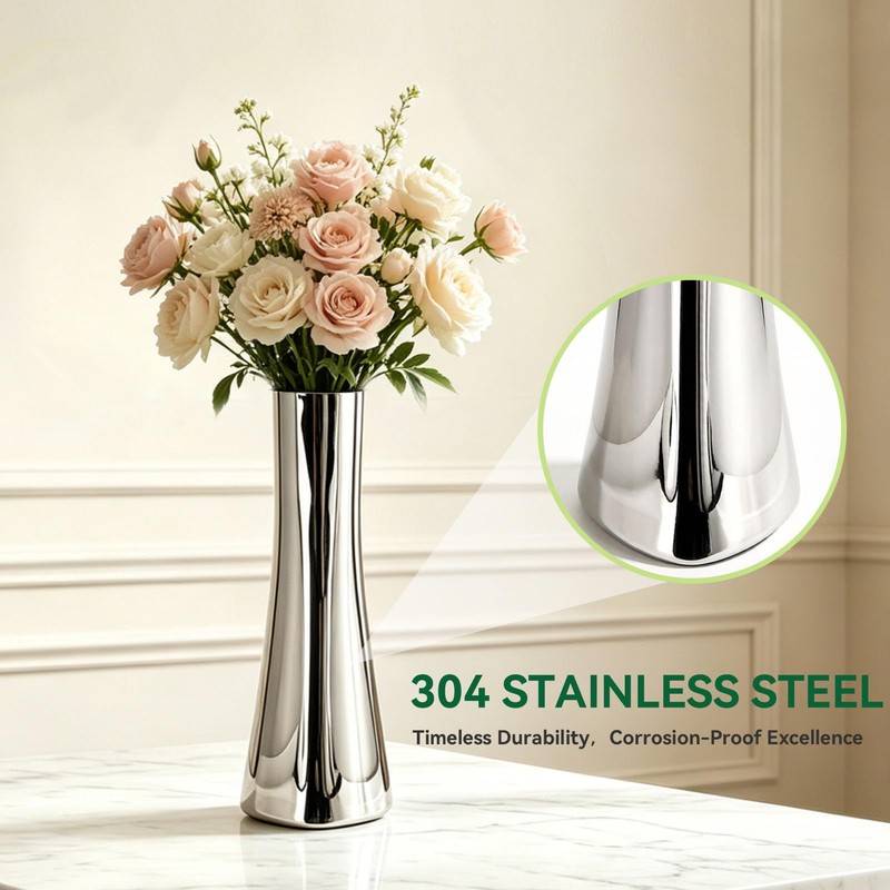 Silver Flower Vases for Centerpieces, 304 Stainless Steel Bud Vases,