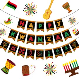 Joy Bang Kwanzaa Decorations for Home, Happy Kwanzaa Banner, Kwanzaa Hanging Cards for Office Classroom Indoor, African Heritage Holiday Ornaments Party Decor, Kwanzaa Party Supplies Favors