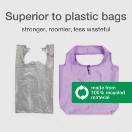 Oxford Recycled Reusable Grocery Bags, 10 Pack, 100% Recycled Material, Machine Washable, Large 16" x 17" Usable Bag Space, Assorted Colors (30003)