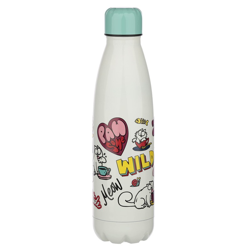 Simon's Cat Pawsome Turquoise/White Printed Insulated Flask 100% Stainless Steel