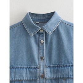 Perbai Womens Cropped Button Down Shirt Summer Collared Sleeveless Loose Denim Top with Pockets(Green-M)