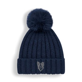 The House Of Dog Border Collie Owner Gift. Faux Fur Pom Pom Chunky Knit Super Soft Unisex Embroidered Beanie Hat Navy