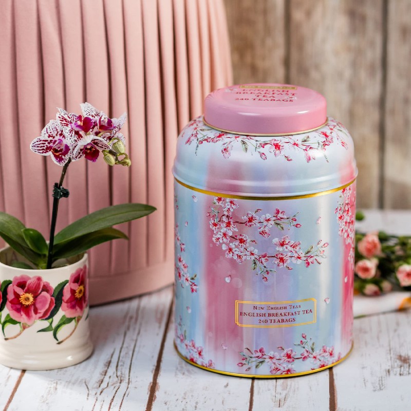 New English Teas Watercolour Cherry Blossom Tea Caddy with 240