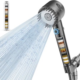 Filtered Shower Head with Handheld, High Pressure 5-Spray Shower Head with Filters for Hard Water, ON/OFF Switch Showerhead for Pets Bath, Shower Heads Filter - Remove Chlorine, Improve Skin and Hair