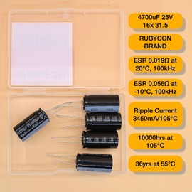 4700uF 25V 16x31.5mm Rubycon condensador electrolítico bajo ESR 0.019Ω larga vida útil 36 años a 55 grados C mfd Mircofarad Micro Farad condensadores de aluminio de plomo radial (paquete de 5)