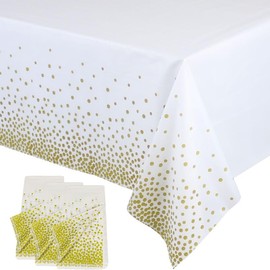 3pcs 137 x 274cm Gold Dot Disposable PVC Table Cloth Wipeable Tablecloths Rectangular, Plastic Clean Tablecloth Waterproof, Oil-proof Table Cover for Birthdays Table Cover for Picnic,Christmas