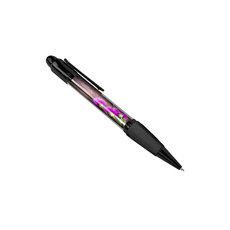 1 x Purple Scottish Thistle Flower Garden Black Ballpoint Pen