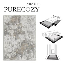 PureCozy Modern Abstract Area Rugs for Living Room Grey Non Slip Lightweight Washable Neutral 4x6 Indoor Rug Thin Soft Throw Low Pile Kitchen Carpet for Bedroom Dining Room Farmhouse Home Office Decor