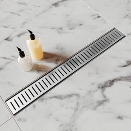 Shower Drain Stainless Steel for Bathroom: Brushed Nickel Linear Shower Drain 18 Inch with Removable Capsule Pattern Grate - Adjustable Rectangular Shower Floor Drain with Hair Strainer