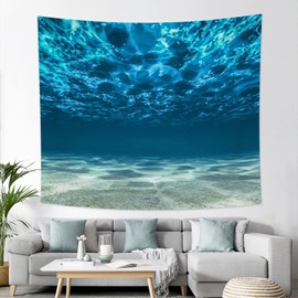 Ocean Wall Hanging Tapestry Blue Summer Sea Wave Tropical Tapestries Seascape Underwater Picture Nature Wall Hanging Tapestry for Bedroom Living Room Dorm 59x51 Inch