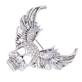 Drill Skull Brooch Personality Crystal Skull Brooch for Suit for Coat (Antique Silver), Glass