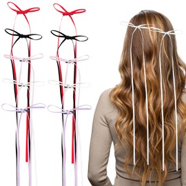 Extra-long Ribbon Bowknot Hair Clips Pack of 10, Colorful Fine Hair Ribbons with Long Tail for Women
