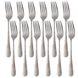 Dinner Forks, Buyer Star Stainless Steel Table Forks Set of 12, Classic Flower Pattern Metal Cutlery Forks Set for Home Kitchen Restaurant, Dishwasher Safe - (8.1 in, Silver)