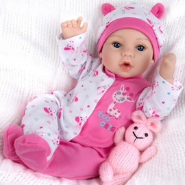 Aori 18 Inch Reborn Baby Doll - Realistic Lifelike Newborn Girl Toy with Pink Outfit, for Girls Kids Toddlers