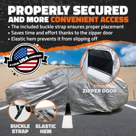 Mockins 190"x75"x60" Sedan Car Cover w/Zipper Door for Easy Access | 190T Polyester Car Covers for Automobiles | Vehicle Cover w/Strap & Carry Bag | Full Exterior Covers Providing Weather Defense
