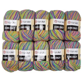 Ilkadim YarnArt Jeans Crazy Knitting Wool with 55% Cotton, 500 g Wool with Colour Gradient, 10 x 50 g