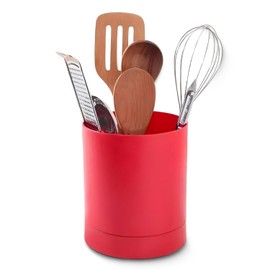 Tomotato 360 Degree Rotating Utensil Holder, Kitchen Cooking Utensil Crock for Countertop, Large Storage Organizer for Chopstick Tableware(Red)