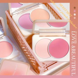 Matte Blush For Cheeks Make Up, 2 Colors Blush Palette with Highly Pigmented Pressed Powder, Long-Lasting Buildable Nude Pink Face Blusher, Highlight Contour All-In-One Palette
