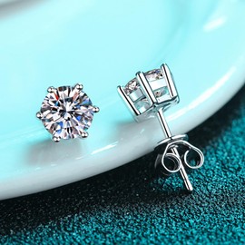 Cupimatch Moissanite Earrings 925 Silver: 1 Carat Moissanite Earrings VVS1 D Color 6 Prong Setting Round Diamond Stud Earrings Gift for Women Mother, Moissanite
