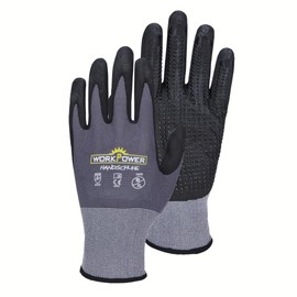 WORKPOWER Pack of 6 Argos Dot Work Gloves for Men - Non-Slip Gloves with Nitrile Coating - Available in Sizes 9 (Anthracite/Black)