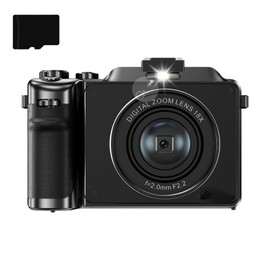 48MP 4K Digital Camera, 18X Digital Zoom, Built-in Fill Light, Anti-shake, Auto Focus, Dual Camera with 32GB TF Card (Black)