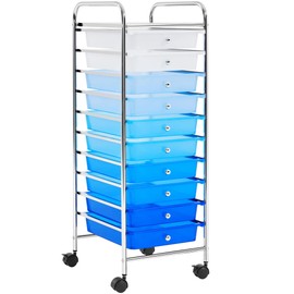 Yaheetech Rolling Cart Organizer Plastic Trolley with 10 Storage Drawers Utility Cart on Wheels Art Craft Organizer Ample Storage Space, Blue Gradient