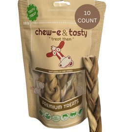 chew-e&tasty Braided Collagen Chews for Dogs (6 Inch, 10 Pack), Odor-Free, All Natural Dog Chews, Long Lasting w/Chondroitin & Glucosamine. Rawhide Alternative for Small, Medium, Large Dogs