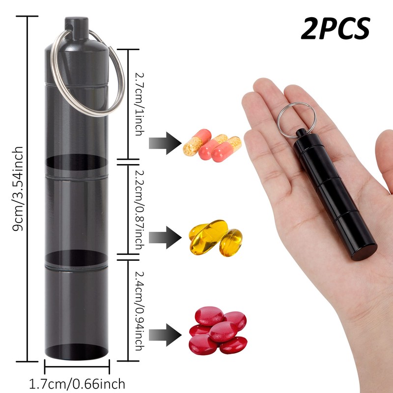 Pill Box Portable Pill Box with Key Ring 3 Compartments