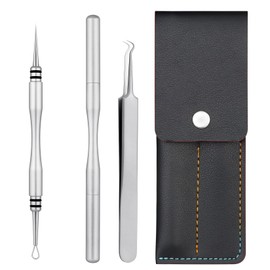 VOGARB Professional Facial Milia Blackhead Remover Tool, Double Ended Titanium Alloy Sharp Pointed Needle and Tweezers Kit with Case, Blemish, Zit, Pimple and Acne Removal Popper (Silver)