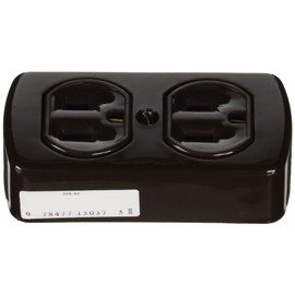 Leviton 15 Amp, 125 Volt, Grounding, Double Surface-Mount, 2 Round Or Flat Plugs Accepted, 91, Brown