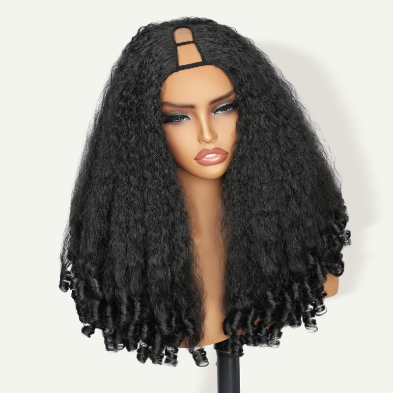 EINAEY V Part Wig Afro Curly Synthetic Kinky Curly V