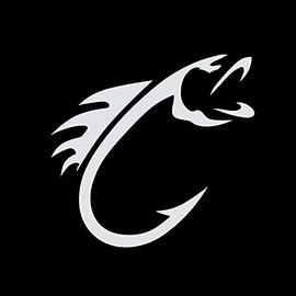 Fish Hook Decal Fishing Outdoors | Made in USA by Stick This! | Sticker for Car or Truck Windows, Laptop, Water Bottle, Tablets etc. (White, 3.5" x 3.5")