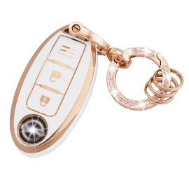 Koaudb Koaudb Key Fob Cover for Nissan Soft TPU Car Key Cover with Key Fob Keychain Fit for Nissan 350Z Qashqai Murano X-Trail Kicks Tiida Micra Pathfinder Note Juke 3 Buttons Key Fob Case (R-Nisn-3-W)