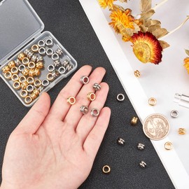 DICOSMETIC 60 Pieces 2 Colours 8 mm Stainless Steel Grooved Column Beads European Loose Spacer Beads Large Hole Beads Metal Sliding Beads Metal Loose Beads for DIY Jewellery Making Hole: 5 mm